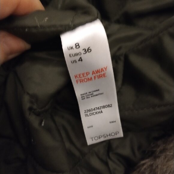 TOPSHOP LONG LINE QUILTED OLIVE GREEN WINTER COAT LINER - Picture 6 of 6